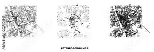 Картината върху платно Figureground diagram of peterborough city center showing urban fabric, street ne