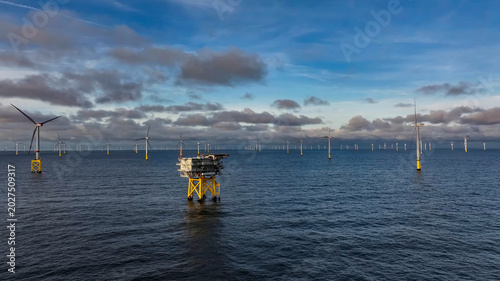 Fotografie Panoramic view of a huge offshore wind farm