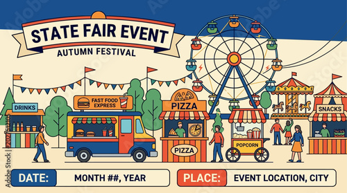 State Fair Festival Poster Food Market Carnival Vector Illustration