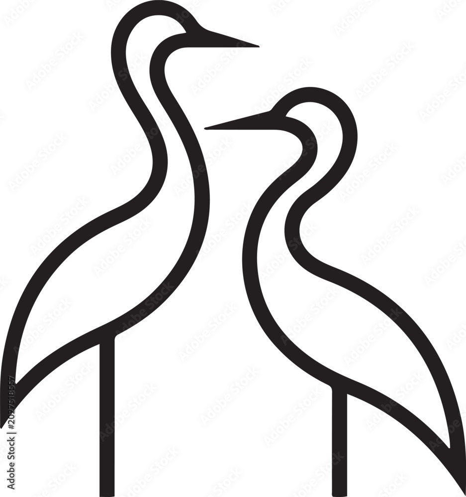 Fototapeta premium Two birds. Crane and heron. Stylisation. one line art icon drawing vector