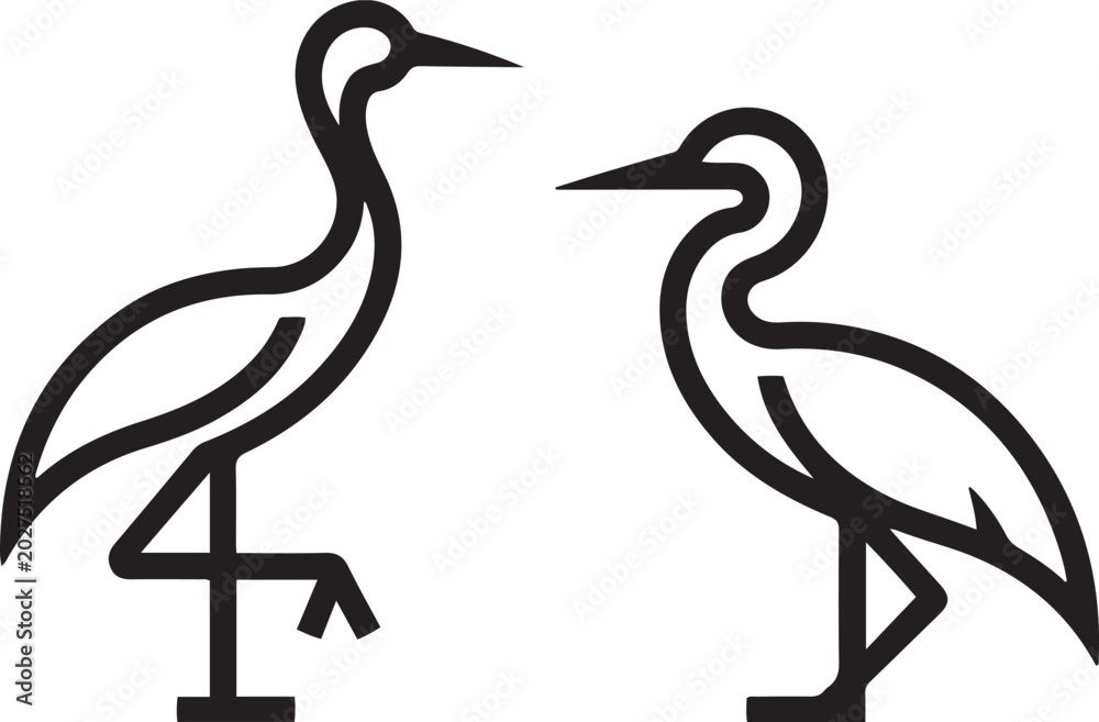 Fototapeta premium Two birds. Crane and heron. Stylisation. one line art icon drawing vector