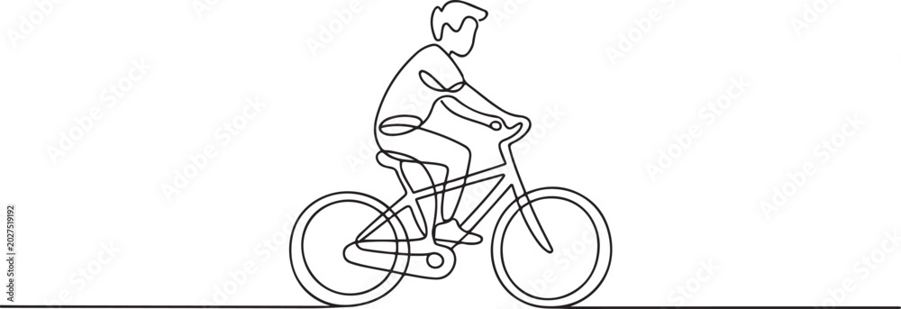 Obraz premium One continuous single drawing line art flat doodle bicycle, teen, bike, teenager, young. one line art icon drawing vector