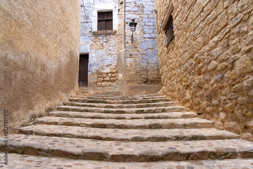 Tableau sur toile Street of the beautiful village of Valderrobres, in the Matarraña zone, at night
