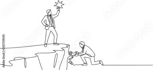 Bild auf Leinwand businessman standing on a cliff lifting a star