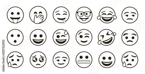 Black and White Emoji Face Expression Icon Set