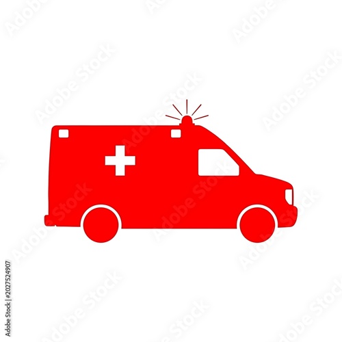 Red Emergency Ambulance Icon with Medical Cross on White Background