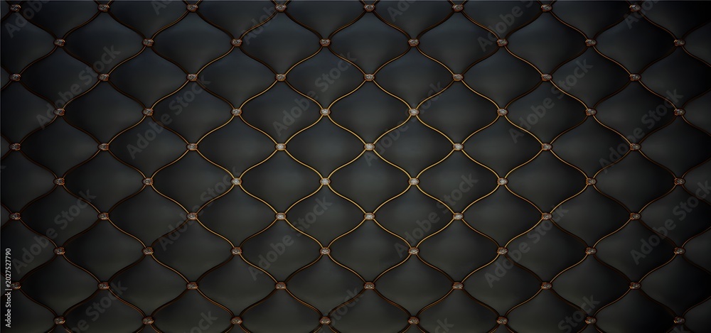Fototapeta premium Tufted Upholstery Detail: A close-up view of a luxurious tufted upholstery, featuring diamond-shaped patterns with golden stud accents, creating an elegant and sophisticated texture.