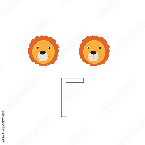 Number 2Coloring Page with Cute Cartoon Lion for Preschool Math