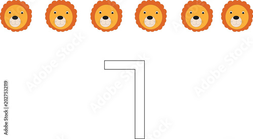 Number6Coloring Page with Cute Cartoon Lion for Preschool Math