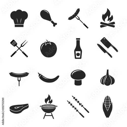 Barbeque icons. Vector flat illustration. White background.