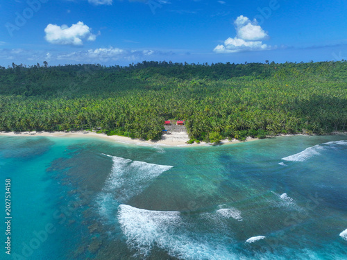 фотографія AERIAL: Small tropical cottages hidden between endless palms and reef break at Beng Bengs