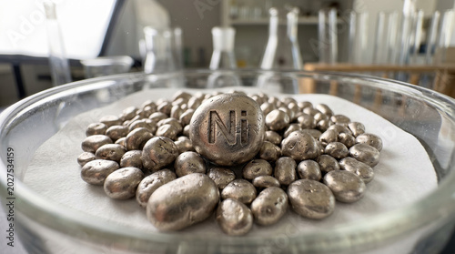 Nickel Electrolytic Granules with Chemical Symbol Engraving on Laboratory Sampling Plate