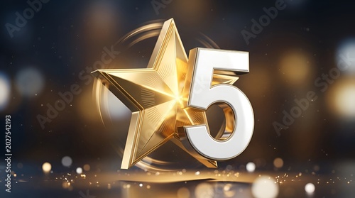 Golden number five with star for award and ranking.