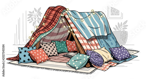 фотографія Cozy Blanket Fort with Fairy Lights and Pillows - Indoor Kids Play Area