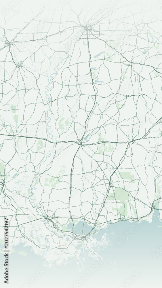 Obraz premium Modern minimalist vector map of Jackson, Mississippi, USA. High-quality scalable illustration of Jackson city grid, Pearl River, Downtown, State Capitol, and Deep South infrastructure for posters.