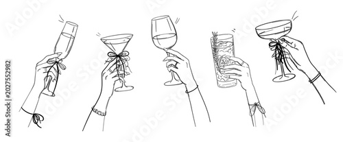 Foto Coquette aesthetic wedding and party line art vector set