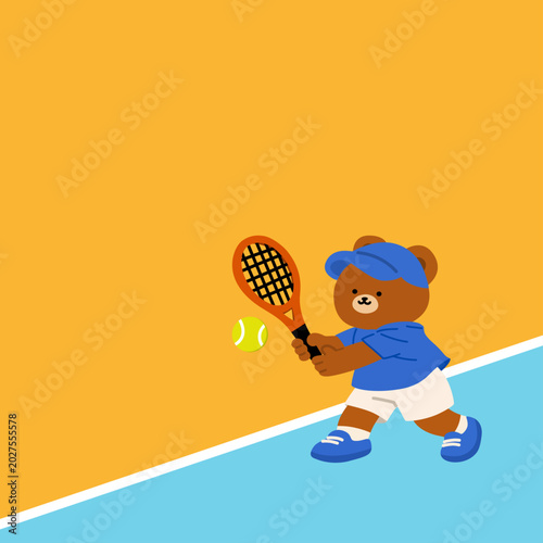 Tennis Playing Bear Character Poster