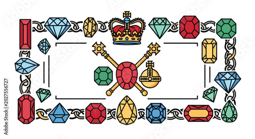 Φωτογραφία Royal Jewels Frame with Crown and Sceptre, Luxury Border Design