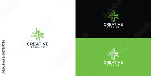 Canvastavla Modern digital health and medical shield logo design featuring a vibrant green c
