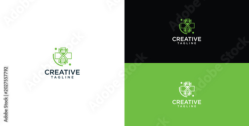 Konstfotografi Modern digital health and medical shield logo design featuring a vibrant green c