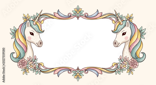 Whimsical Unicorn Frame with Pastel Floral Accents