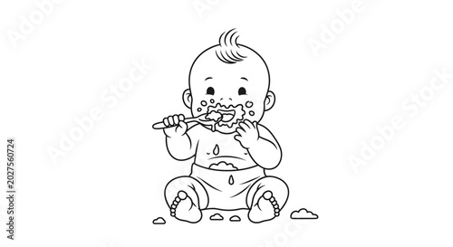 Εκτύπωση καμβά Baby eating a piece of food.