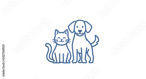 Photos Cat and dog standing together.