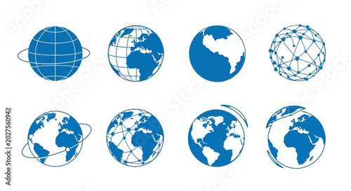 Cuadro en lienzo Collection of blue earth globe icons.
