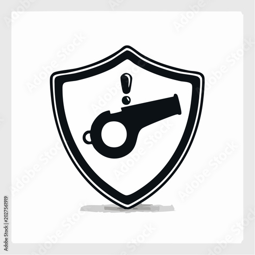 Whistle and Exclamation Mark Inside Shield Icon