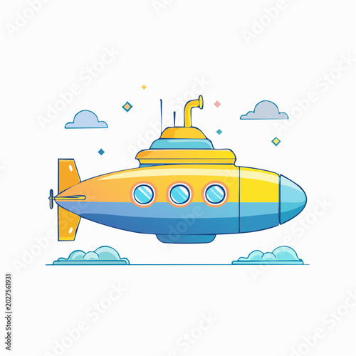 Yellow and Blue Cartoon Submarine Illustration
