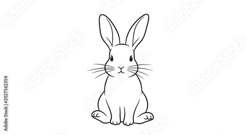 Schilderij op canvas Cute Cartoon Bunny Sitting Upright.