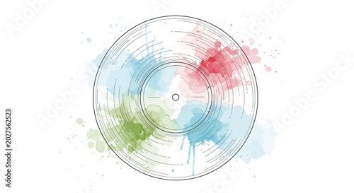 Photos Abstract Vinyl Record with Colorful Watercolor Splashes