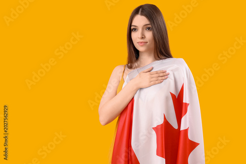 Young woman with flag of Ca...