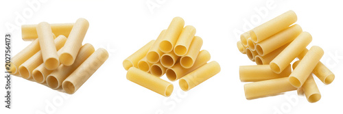 Foto Stack of Uncooked Rigatoni Pasta Tubes PNG Set, Traditional Italian Macaroni Dur