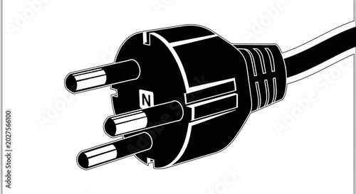 Fotografie Close-up of a black electrical power plug with three prongs