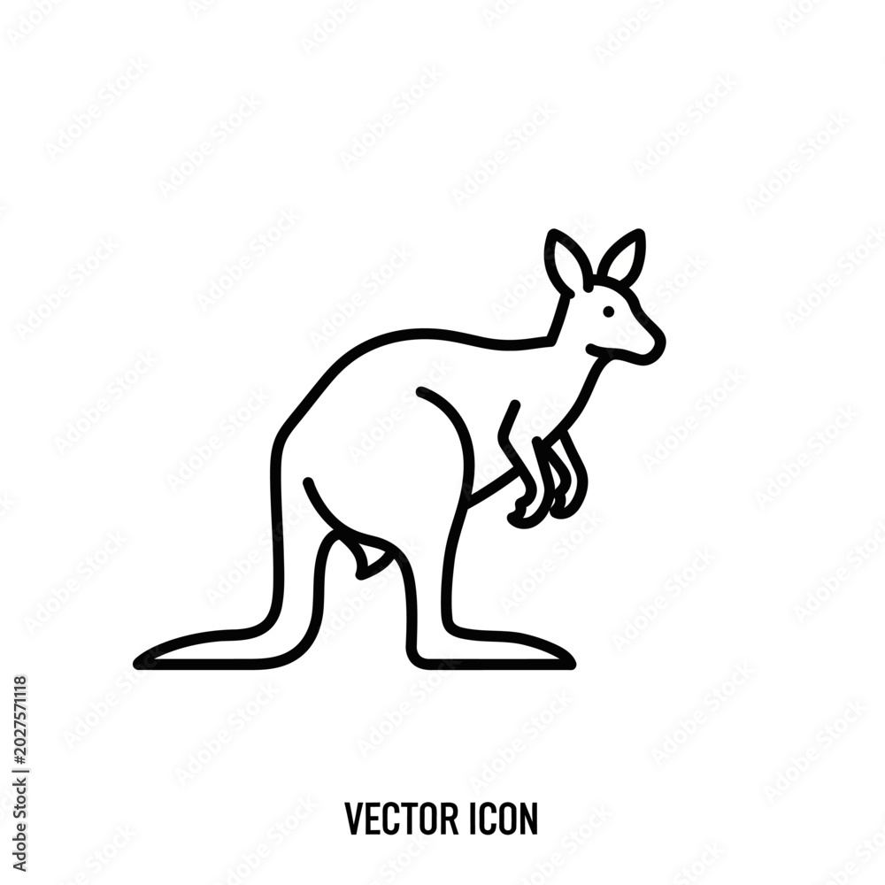 Fototapeta premium Kangaroo vector icon, simple outline illustration of marsupial animal
