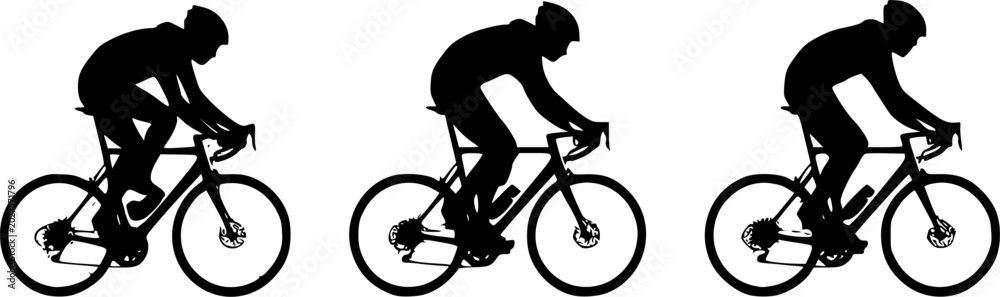 Fototapeta premium Black White Cycling Silhouette Vector Illustrations: Bicycle Riders and Sports 