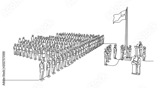 a large group of people standing in formation.