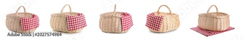 Collage of wicker picnic ba...