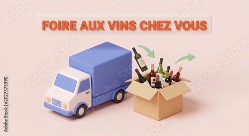 Soft 3D Isometric Delivery Truck with Wine Box and 