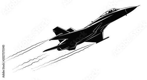 Silhouette of a Fighter Jet Ascending with Contrails