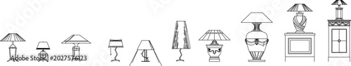 Konstfotografi Technical vector set of classic table lamps and decorative nightstand fixtures, featuring front elevation layout symbols
