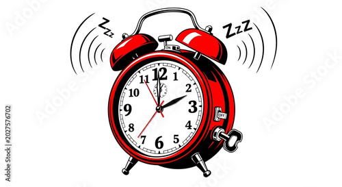 Tablou pe pânză Vintage Red Alarm Clock Ringing Loudly, Waking Up Concept