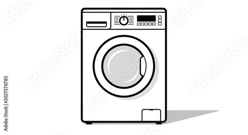 Washing machine icon, clean laundry appliance, front view, simple line art, vector illustration