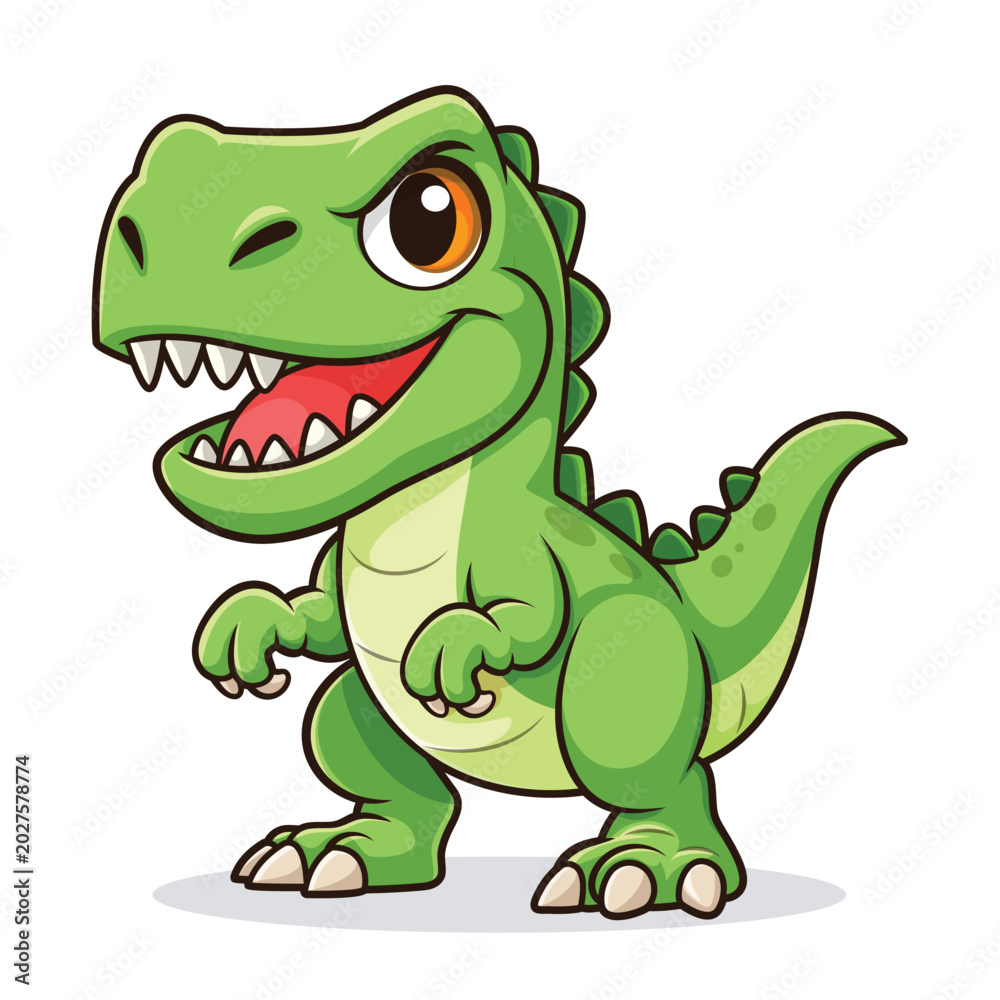 Fototapeta premium Angry green dinosaur cartoon character