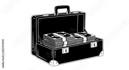 Fotografie Open Briefcase Full of Money Stacks, Financial Wealth Concept