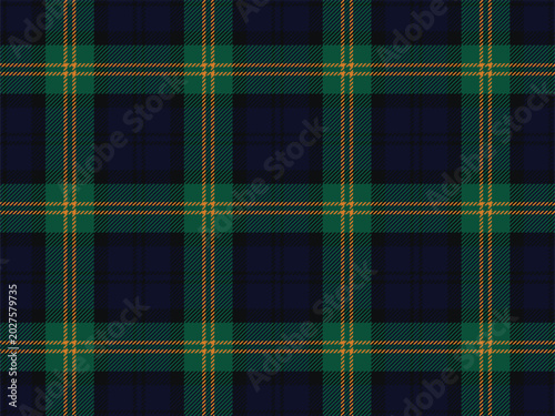 Heritage plaid seamless pattern background, navy blue green gold scottish check pattern for flannel shirt and scarves