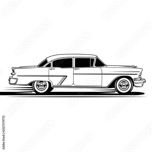 Retro Sedan Car Outline, Vintage Automobile Silhouette, Classic Vehicle Art