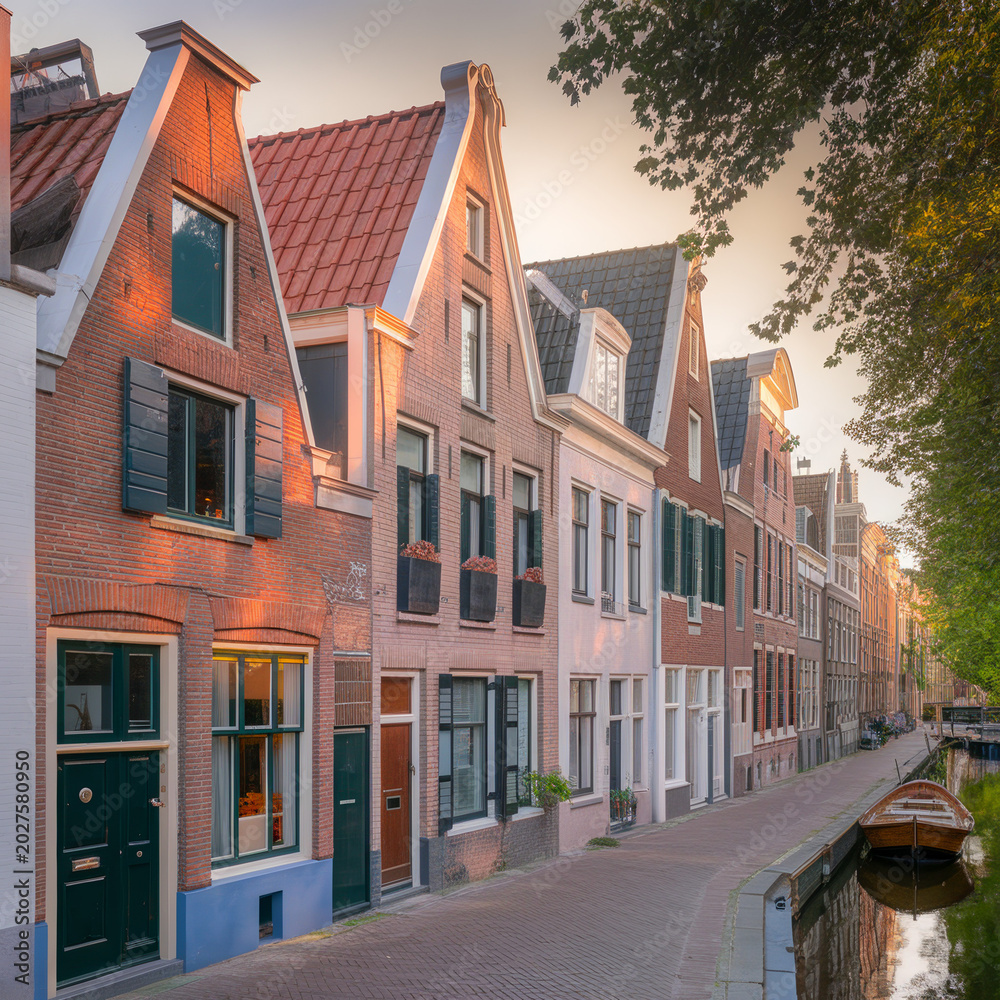 Obraz premium Traditional Dutch architecture and canals in Jordaan district, Amsterdam, Netherlands