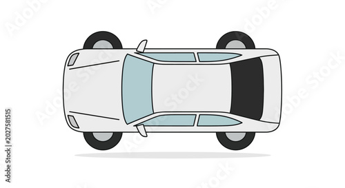 Fotografie White Car Upside Down Top View Isolated On White Background